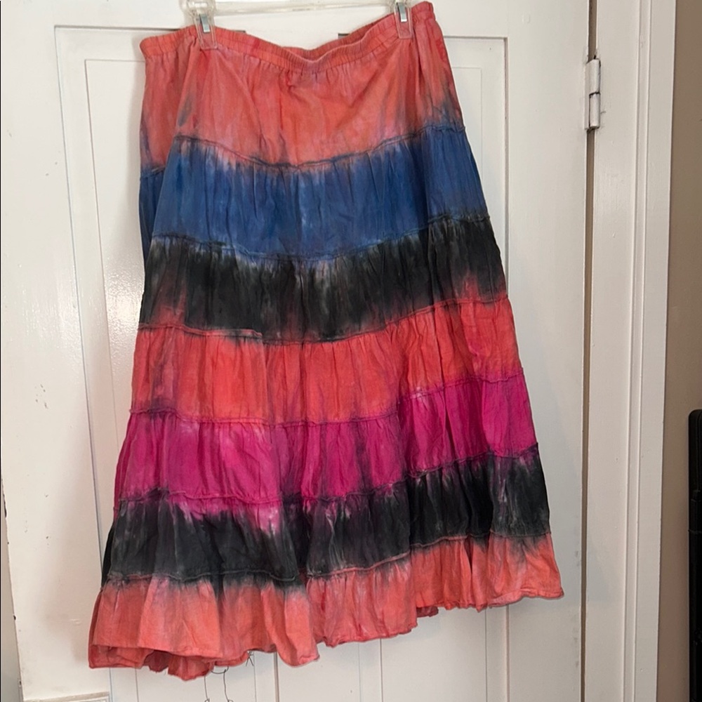 MULTIPLES  Women’s Maxi Skirt XL Tiered Multi Color Fairy Grunge Festival Indie